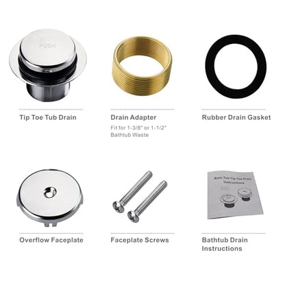 HIDROP Chrome Tip Toe Tub Drain Kit, 1-Hole Overflow Faceplate Replacement | Brass and 304 Stainless Steel Tub Drain, Universal Fine/Coarse Thread fit 1-3/8" or 1-1/2" Tub Drain, Bathtub Conversion Kit - color: Chrome, style: 1 Hole