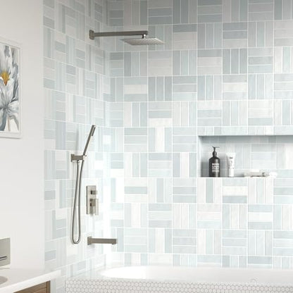 Lava Odoro Modern 3-Setting Square Shower and Tub Faucet Set with Shower Head and Handheld Sprayer Brushed Nickel, Rainfall Shower System with Tub Spout, Shower Valve Trim Kit, SF103-BN-T - color: Brushed Nickel, style: With Tub Spout
