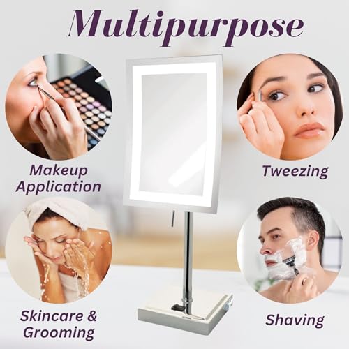 JERDON Lighted Makeup Mirror with 5X Magnification - Chrome - JRT910CL | 6.5" x 9" Rectangular Frame, LED Lighting, 17" Tall - color: Chrome