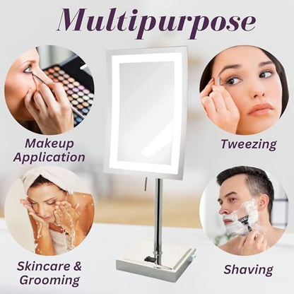 JERDON Lighted Makeup Mirror with 5X Magnification - Chrome - JRT910CL | 6.5" x 9" Rectangular Frame, LED Lighting, 17" Tall - color: Chrome