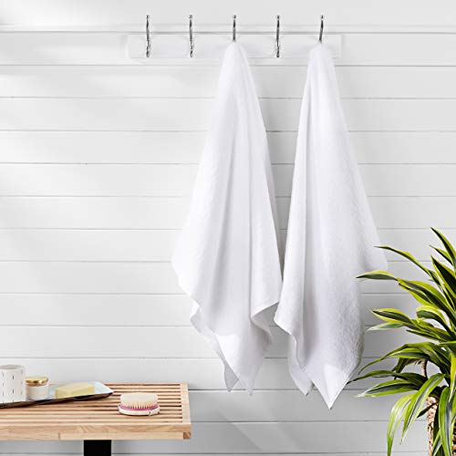 Amazon Basics 2-Piece Quick-Dry Oversize Bath Towel, 100% Cotton, 62" x 30", White - color: White, size: 2 Piece, style: Bath Sheet (Pack of 2)