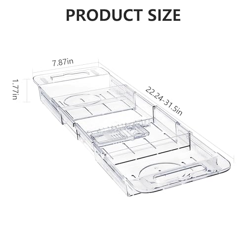 Adjustable Bathtub Tray (22-31 Inch) - Clear Acrylic Bath Caddy with Non-Slip Pads, Expandable Spa Organizer for Drinks, Books & Phone, Ideal Gift for Housewarming or Anniversary