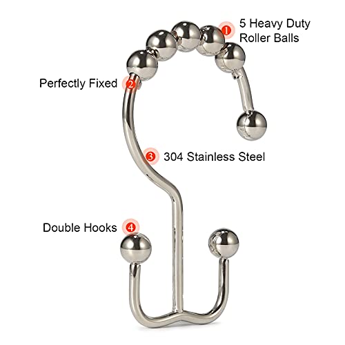 Shower Curtain Hooks, Goowin Shower Curtain Rings, Stainless Steel Shower Curtain Hooks Rust Proof Free Sliding Double Shower Hooks for Curtain, Shower Curtains & Liners (Nickel) - color: Nickel