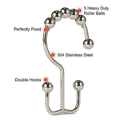Shower Curtain Hooks, Goowin Shower Curtain Rings, Stainless Steel Shower Curtain Hooks Rust Proof Free Sliding Double Shower Hooks for Curtain, Shower Curtains & Liners (Nickel) - color: Nickel
