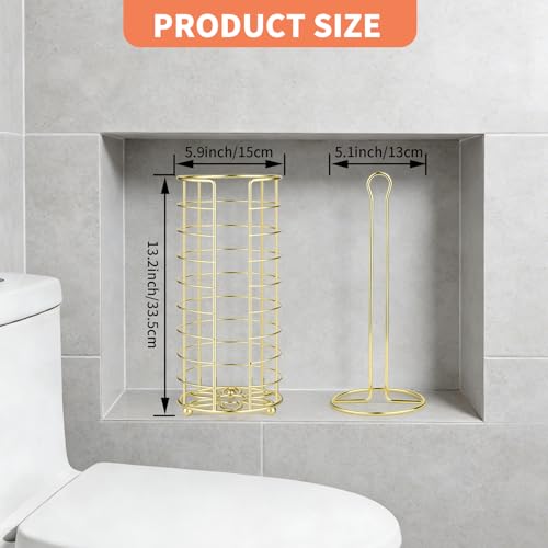 Toilet Paper Holder Stand,Freestanding,Gold | Bathroom Toilet Paper Organizer, 3 Mega Roll Toilet Paper Holder for Under Sink, Vanity, Cabinet Shelf - color: Gold