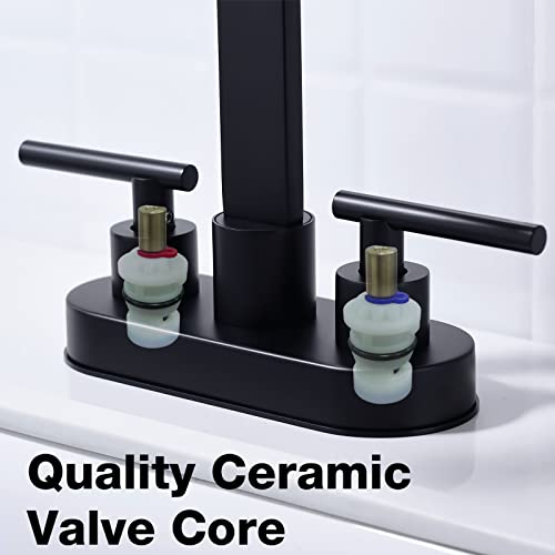 TRUSTMI 4" Centerset Bathroom Faucet 3 Hole, High Flow Waterfall Spout, Matte Black | Commercial Grade Stainless Steel | 360° Swivel, with Pop-Up Drain & cUPC Lines - color: Matte Black