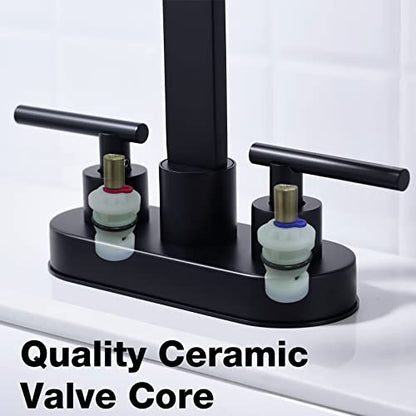 TRUSTMI 4" Centerset Bathroom Faucet 3 Hole, High Flow Waterfall Spout, Matte Black | Commercial Grade Stainless Steel | 360° Swivel, with Pop-Up Drain & cUPC Lines - color: Matte Black