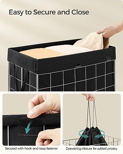SONGMICS 29 Gal. (110L) Laundry Basket, Laundry Hamper, Collapsible Clothes Hamper, Removable and Washable Liner, Metal Wire Frame, for Bedroom Bathroom, Silver and Classic Black ULCB111B01 - color: Silver + Classic Black, size: 110 L