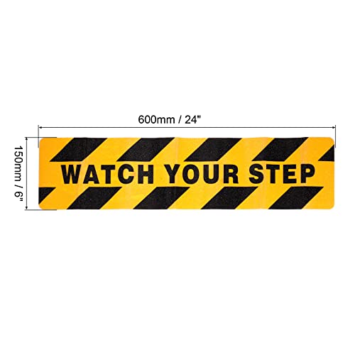 PATIKIL 6" x 24" Watch Your Step Warning Sticker, 2 Pack Adhesive Abrasive Non Slip Tape for Wet Surface Stair Floor Caution