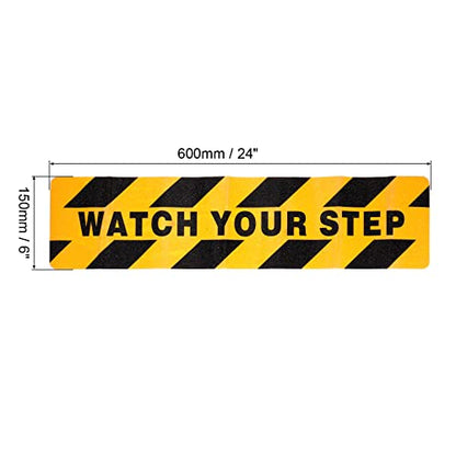 PATIKIL 6" x 24" Watch Your Step Warning Sticker, 2 Pack Adhesive Abrasive Non Slip Tape for Wet Surface Stair Floor Caution