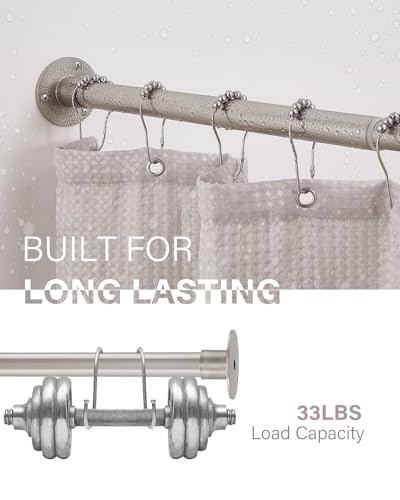 Corner Shower Curtain Rod, [24"-53"] x [24"-53"] Adjustable L Shaped No-Sagging 90 Degree Curved Curtain Rod for Bathroom with 12 Ring Hooks & Ceiling Support - Brushed Nickel - size: 24"-53" x 24"-53"