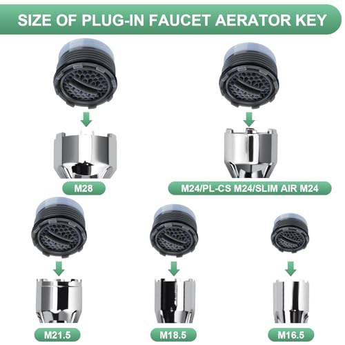 Upgraded Metal 10-in-1 Faucet Aerator Tool Kit,Includes 16 Pack Replacement Faucet Aerators M16.5/M18.5/M21.5/M24 (4 Each Size),Universal Heavy-Duty Removal Key,Must-Have DIY Plumbing Fixes