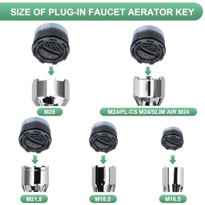 Upgraded Metal 10-in-1 Faucet Aerator Tool Kit,Includes 16 Pack Replacement Faucet Aerators M16.5/M18.5/M21.5/M24 (4 Each Size),Universal Heavy-Duty Removal Key,Must-Have DIY Plumbing Fixes