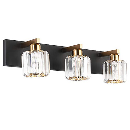 Aipsun Crystal Vanity Light Black Bathroom Vanity Lighting Fixtures 3 Lights Modern Vanity Light for Bathroom (Exclude Bulb) - color: Black Gold (Round), size: 23 inch