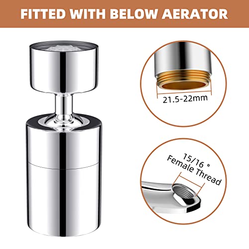 360 Degree Swivel Sink Faucet Aerator, Big Angle High Pressure Large Flow Dual Function Kitchen Faucet Aerator, 55/64" Female Thread, Polished Chrome | Big Angle High Pressure Large Flow Dual Function Kitchen Faucet Aerator, 55/64" Female Thread