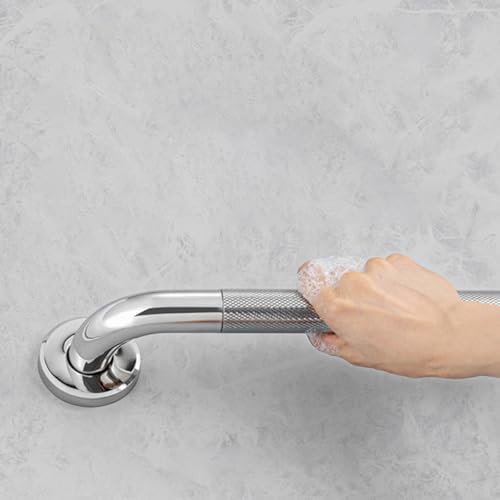 Veemoon Stainless Steel 40cm Non-Slip Grab Bar for Bathtub and Shower, Knurled Safety Handrail with Peened Texture, Bathroom Support Rail for Elderly and Disabled Users