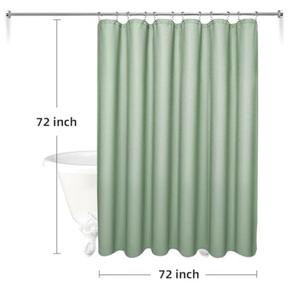LaCyan Waterproof Waffle Shower Curtain, 258GSM Heavy Duty 3 Piece Set with Clear Liner and 6 Stainless Steel Hooks, Polyester Fabric Shower Curtains for Bathroom, Machine Washable, 72x72 Inch, Green - color: Green, size: 72"W x 72"L (Pack of 1)
