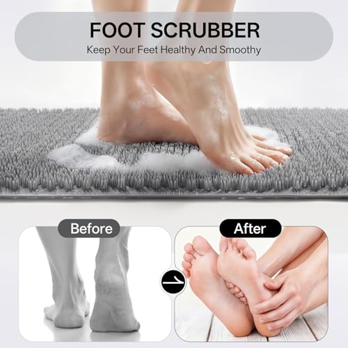 Shower Foot Scrubber Mat, Non Slip Shower Feet Mat Grey 16"x27" | Silicone Exfoliating With Suction Cups And Drain Holes, Quick Drying Soft Bathtub Mat, Machine Washable Drainage Bathroom Mat - color: Grey