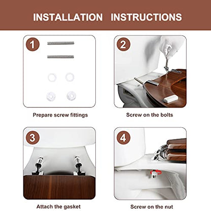 Angol Shiold Elongated Wooden Toilet Seat with Zinc Alloy Hinges, Easy to Install and Clean, Anti-pinch, Walnut - color: Walnut, size: Zinc Alloy Hinge