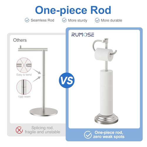 RUMOSE Toilet Paper Holder Stand for Floor, Brushed Nickel | Bathroom Free Standing Toilet Tissue Roll Holder with Storage, Adjustable 17-25 Inch, Rustproof, SUS304 Stainless Steel - color: Brushed Nickel