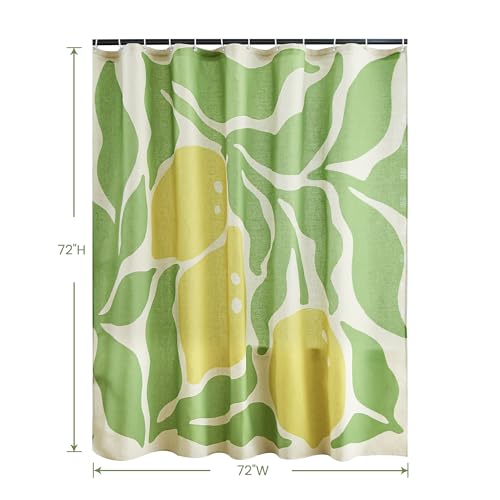 Yellow Lemon and Green Leaves Linen Shower Curtain Set with Liner | Double Layer Shower Curtain Waterproof Fabric with Zippered Removable PEVA Liner,Boho Shower Curtain for Bathroom,Free Hooks - color: Citrus