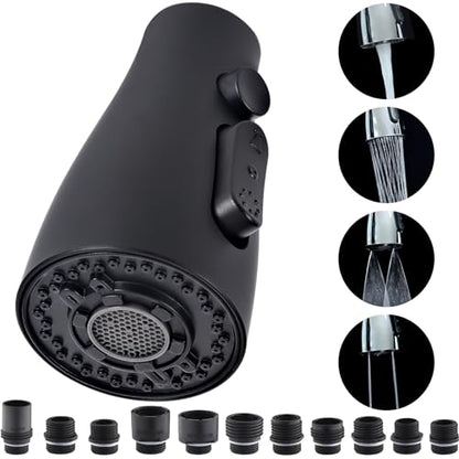 Kitchen Faucet Replacement with Pull Down Nozzle and 11 Adapters - 4 Modes (Black) - color: Black