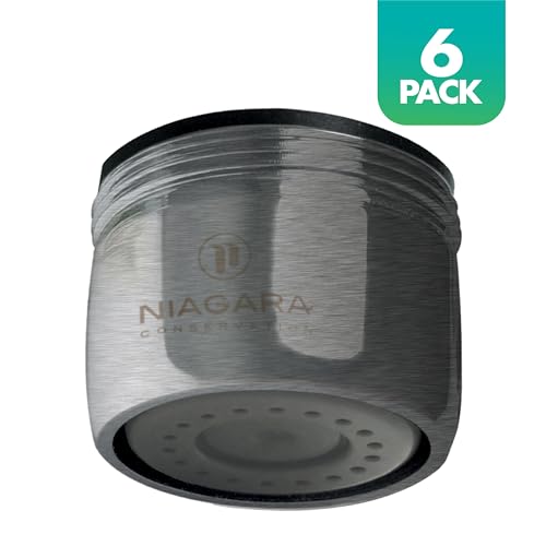 Niagara Conservation N3205NBN-PC-TU 1-Spray 0.5 GPM .94-in. Pressure-Compensating Needle-Spray Faucet Aerator Brushed Nickel, 6-Pack | Bathroom Sink and Kitchen Sink Aerator for Home Improvement - color: Brushed Nickel, style: 0.5 GPM (Needle)