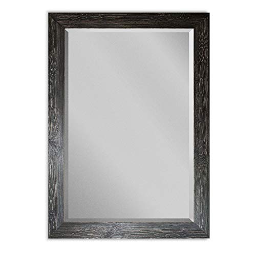 Wexford Home Black Rustic Mirror Rectangular Barnwood Framed Wall Mirror for Home Decor, Vertical or Horizontal Hanging, 41x29 - color: Black, size: 41"L x 29"W