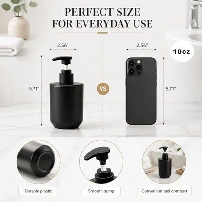LGURT Matte Black Bath Accessories — 4-Pc Dispenser, Tumbler, Cup & Tray | Plastic, Lotion 10oz / 300ml, Vanity Tray (7.87"×2.56"), Compact for Dorm & Rentals. - color: Model 1-matte Black