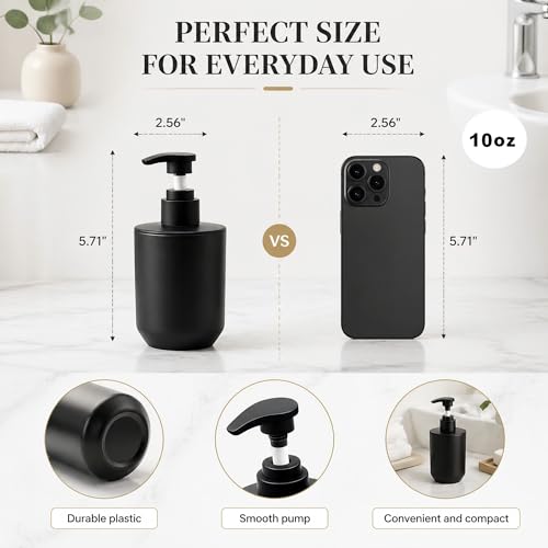 LGURT Matte Black Bath Accessories — 4-Pc Dispenser, Tumbler, Cup & Tray | Plastic, Lotion 10oz / 300ml, Vanity Tray (7.87"×2.56"), Compact for Dorm & Rentals. - color: Model 1-matte Black