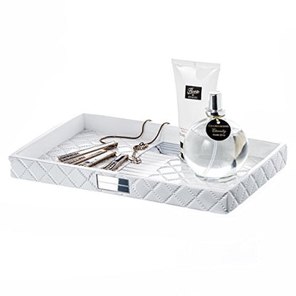 Creative Scents Quilted Mirror Vanity Trays for Bathroom – Decorative Cosmetics Organizer - Durable Resin -Bathroom Tray for Arranging Perfume/Jewelry/Makeup - Elegant Bathroom Accessories (White) - style: Vanity Tray