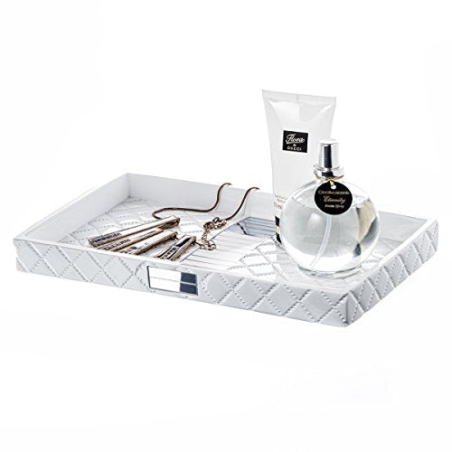 Creative Scents Quilted Mirror Vanity Trays for Bathroom – Decorative Cosmetics Organizer - Durable Resin -Bathroom Tray for Arranging Perfume/Jewelry/Makeup - Elegant Bathroom Accessories (White) - style: Vanity Tray