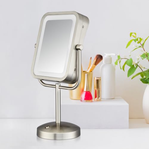 Conair Lighted Makeup Mirror, LED Vanity Mirror, 1X/8X Magnifying Mirror, Battery Operated in Brushed Nickel - style: Brushed Nickel 1X/8X Magnification