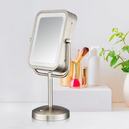 Conair Lighted Makeup Mirror, LED Vanity Mirror, 1X/8X Magnifying Mirror, Battery Operated in Brushed Nickel - style: Brushed Nickel 1X/8X Magnification