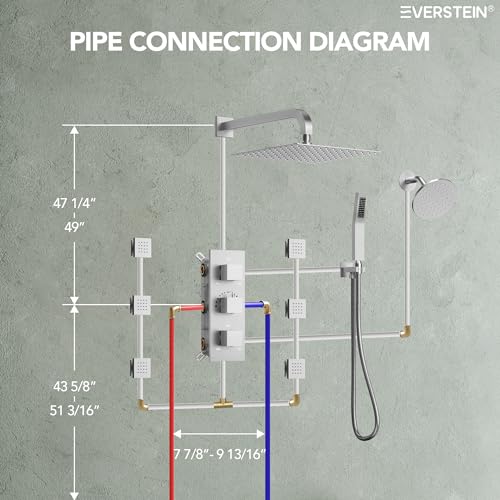 Wall Mount 12" High-Pressure Rainfall Shower Faucet, Dual Rainfall Shower Head System with 6 Body Jets (Brushed Nickel) | Wall Mount, High-Pressure, Dual Rainfall Shower Head System, 6 Body Jets - color: Brushed Nickel