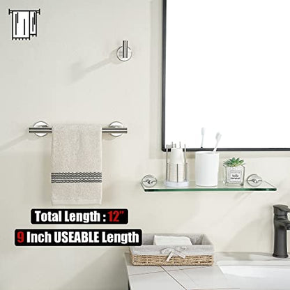 JQK Hand Towel Bar, 12 Inch 304 Stainless Steel Thicken 0.8mm Towel Rack, Bathroom Towel Holder Brushed Finished Wall Mount, Useable Length 9 Inch TB110L9-BN - color: Brushed, size: 12 Inch