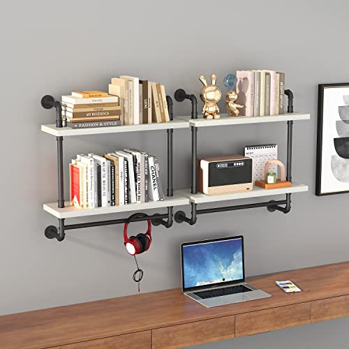 Helsin 24inch Industrial Pipe Shelving Bathroom Shelves Wall Mounted with Towel bar, 2 Tier Rustic Wood Floating Shelf, Metal Towel Rack Wall Shelf for Home & Bathroom (White, 24inch) - color: White, size: 24inch