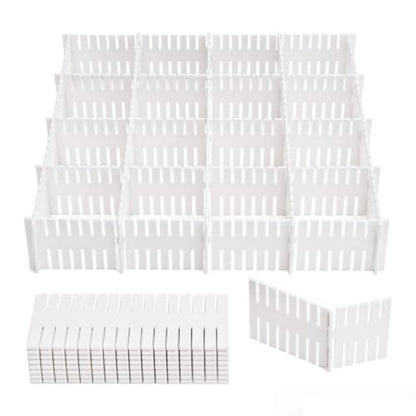24 Pack Drawer Organizer Dividers, Adjustable DIY Storage Separator for Tidying Clutter Cutlery Underwear Socks Clothes Dresses Desk & Box in Kitchen Bathroom Bedroom Office (Cut at Will)