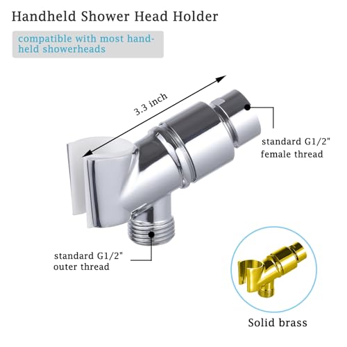 All Metal Handheld Shower Head Holder, Adjustable Shower Wand Holder with Brass Pivot Ball，Shower Arm Holder Mount for Connecting Shower Arm and Shower Hose，Chrome - color: Chrome