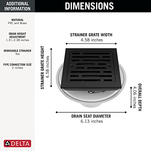 Delta Faucet 4 Inch Tile-In Square Shower Floor Drain Black, Shower Drain Kit, Square Shower Drain, Chrome Shower Drain, Shower Floor Drain, Matte Black DT062412-BL - color: Matte Black