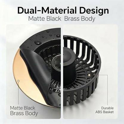 Kitchen Sink Stopper, 3 in 1 Pop Up Kitchen Sink Drain Strainer, with an Extra Basket Strainer, Sink Drain Stopper for US Standard 3-1/2 Inch, Brass Material Electroplate (Black) - color: Black