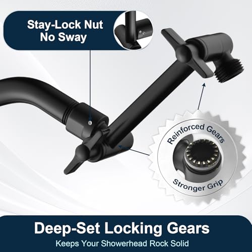 BRIGHT SHOWERS Shower Head Extension Arm with Locking Nut,Solid Brass 5 Inch Universal Shower Arm Extender for Rain and Handheld Showerhead, Height & Angle Adjustable, Matte Black - color: Matte Black, style: 5 Inch