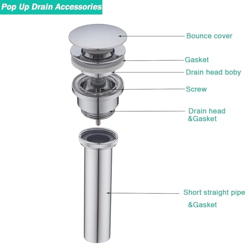 Pop Up Bathroom Sink Drain - Dual Use Vanity Faucet Sink Drain Stopper,for Basin With or Without Overflow hole,Anti Clog Pop Up Drain,Chrome,SE83999C - color: Chrome