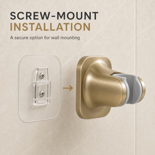 Hand Held Shower Head Holder, Adhesive Showerhead Bracket, Angle Adjustable Shower Wand Holder Wall Mounted, Brushed Gold - color: Brushed Gold