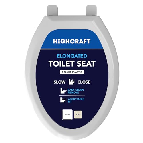 Highcraft W4TSPE Elongated Plastic Toilet Seat Slow Close ? Easy Remove, White - color: White, size: Elongated Plastic