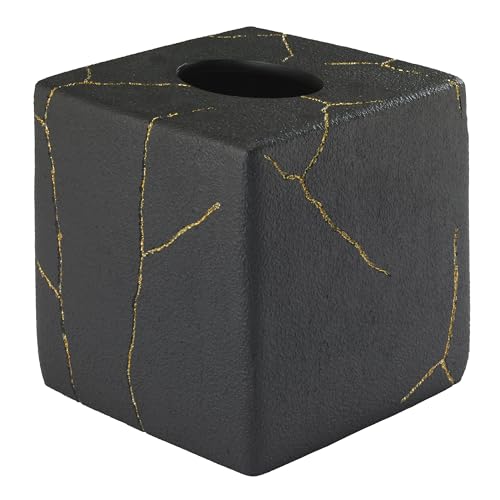 Nicole Miller - Tissue Box Cover, Resin Countertop Accessories, Dorm Room Essentials (Sydney Collection, Black/Gold) - size: Tissue Box Cover