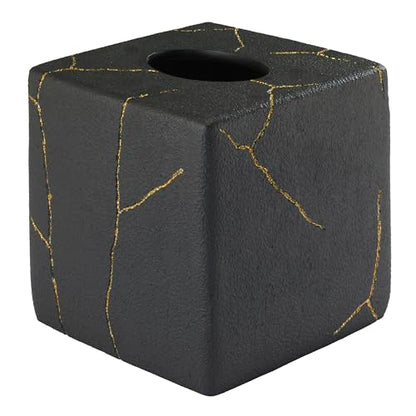 Nicole Miller - Tissue Box Cover, Resin Countertop Accessories, Dorm Room Essentials (Sydney Collection, Black/Gold) - size: Tissue Box Cover