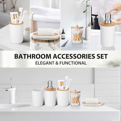 Bathroom Accessories Set 5Piece White Bathroom Sets, Toothbrush Holder, Toothbrush Cup, Lotion Soap Dispenser, Soap Dish and Qtip Holder Bathroom Decor - style: White