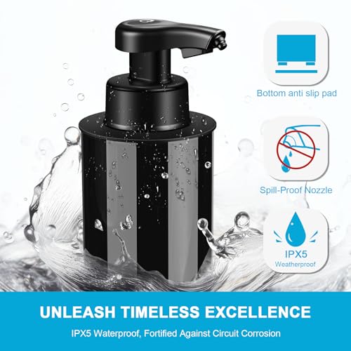 Automatic Foaming Soap Dispenser Touchless Hands-Free: Black Modern Smart Electric Sensor Clog-Free Design for Kitchen & Bathroom, Easy for Kids, Modern Acrylic