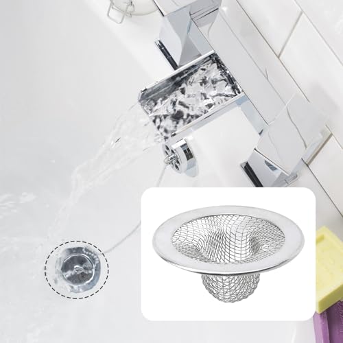 Antrader 2Pcs Kitchen Sink Strainers,2in Stainless Steel Mesh Round Filters | Bathroom Bathtub Wash Basin Garbage Disposal Basket Filter,Flange Rim Design, Easy to Take Out & Clean - size: 2-inch